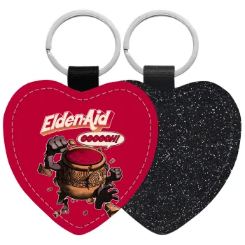 Elden-Aid, Elden Ring inspired , Μπρελόκ PU δερμάτινο glitter καρδιά ΜΑΥΡΟ