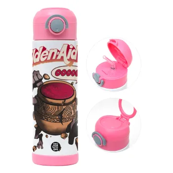 Elden-Aid, Elden Ring inspired , Children's hot water bottle, stainless steel, with safety straw, PINK (500ml)