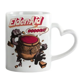 Elden-Aid, Elden Ring inspired , Κούπα καρδιά χερούλι λευκή, κεραμική, 330ml