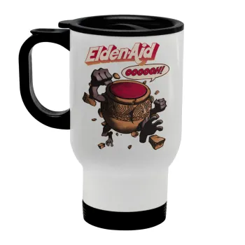Elden-Aid, Elden Ring inspired , Κούπα ταξιδιού ανοξείδωτη με καπάκι, διπλού τοιχώματος (θερμό) λευκή 450ml