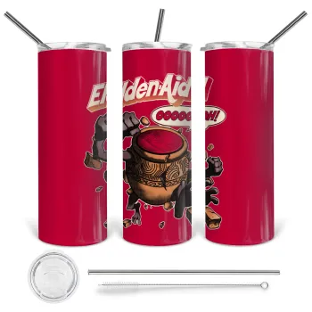 Elden-Aid, Elden Ring inspired , Tumbler ποτήρι θερμό από ανοξείδωτο ατσάλι 600ml, με μεταλλικό καλαμάκι & βούρτσα καθαρισμού