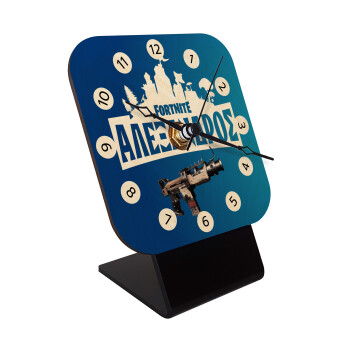 Fortnite with gun με το όνομα σου, Quartz Table clock in natural wood (10cm)