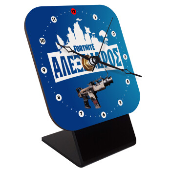 Fortnite with gun με το όνομα σου, Quartz Wooden table clock with hands (10cm)
