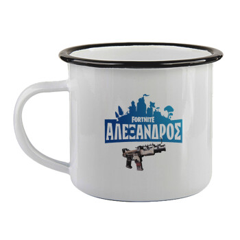 Fortnite with gun με το όνομα σου, Κούπα εμαγιέ με μαύρο χείλος 360ml