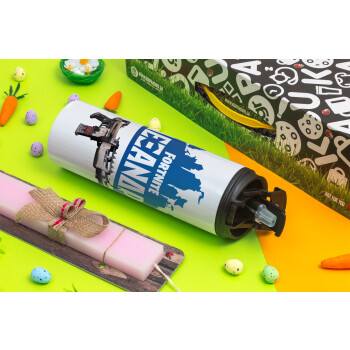 Fortnite with gun με το όνομα σου, Easter candle,Travel Tumbler 2 Lids, with metal straw & cleaning brush & aromatic flat candle (30cm) (PINK)
