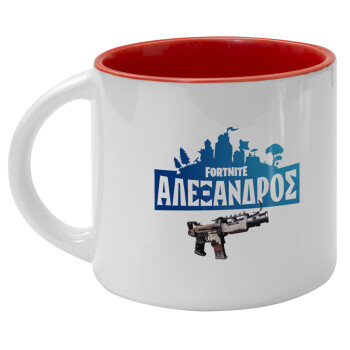 Fortnite with gun με το όνομα σου, Κούπα κεραμική 400ml Λευκή/Κόκκινη