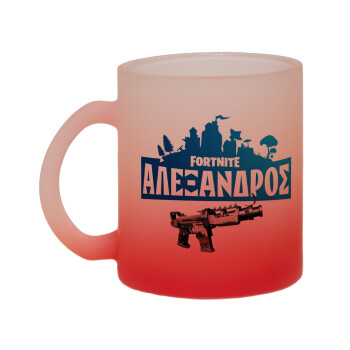 Fortnite with gun με το όνομα σου, Κούπα γυάλινη δίχρωμη με βάση το κόκκινο ματ, 330ml