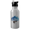 Water bottle Silver with straw, stainless steel 600ml