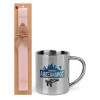 Easter Set, metallic thermal cup (300ml) & aromatic flat Easter candle (30cm) (PINK)
