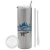 Tumbler stainless steel Silver 600ml, with metal straw & cleaning brush