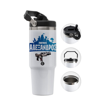 Fortnite with gun με το όνομα σου, 30oz stainless Steel Tumbler with Handle