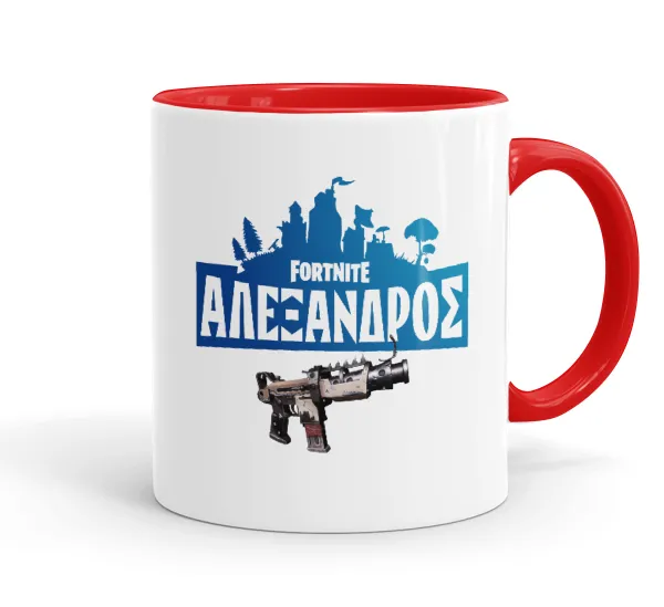Fortnite with gun με το όνομα σου — Mug colored red, ceramic, 330ml