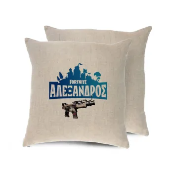 Fortnite with gun με το όνομα σου, Μαξιλάρι καναπέ ΛΙΝΟ 40x40cm περιέχεται το  γέμισμα