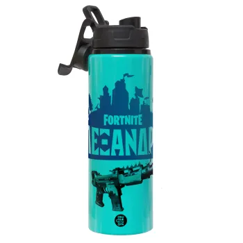Fortnite with gun με το όνομα σου, Μεταλλικό παγούρι νερού με καπάκι ασφαλείας, αλουμινίου 850ml