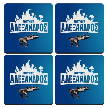 Fortnite with gun με το όνομα σου, ΣΕΤ 4 Σουβέρ ξύλινα τετράγωνα (9cm)