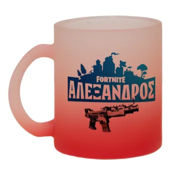 Fortnite with gun με το όνομα σου, Κούπα γυάλινη δίχρωμη με βάση το κόκκινο ματ, 330ml
