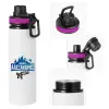 Metallic water bottle with safety lid, 850ml aluminum