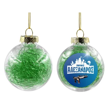 Fortnite with gun με το όνομα σου, Transparent Christmas tree ball ornament with green filling 8cm