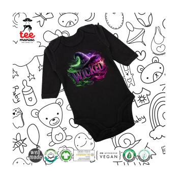 Wicked, Μακρυμάνικο βρεφικό φορμάκι, 0-18 μηνών, ΜΑΥΡΟ, 100% Organic Cotton