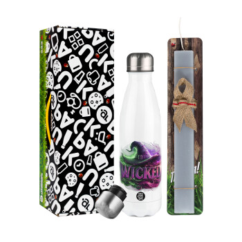 Wicked, Easter candle, metallic white thermos bottle (500ml) & aromatic flat candle (30cm) (GRAY)
