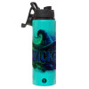 Metallic water bottle with safety lid, 850ml aluminum