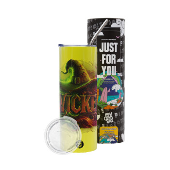 Wicked, Neon Yellow Travel Tumbler, with metal straw (Stainless steel 304 Food grade, BPA free, 600ml)