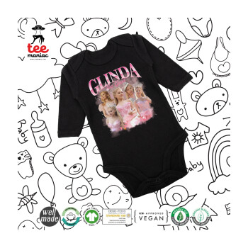 Wicked Glinda, Μακρυμάνικο βρεφικό φορμάκι, 0-18 μηνών, ΜΑΥΡΟ, 100% Organic Cotton