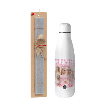 Wicked Glinda, Easter Set, metallic stainless thermos bottle (500ml) & scented flat Easter candle (30cm) (GRAY)