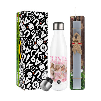 Wicked Glinda, Easter candle, metallic white thermos bottle (500ml) & aromatic flat candle (30cm) (GRAY)