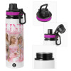 Metallic water bottle with safety lid, 850ml aluminum