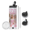 Travel Tumbler 2 Lids, with metal straw & cleaning brush (Stainless steel 304 Food grade, BPA free, 600ml)
