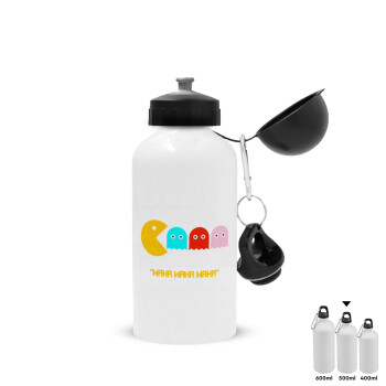 Pacman waka waka waka, Metal water bottle, White, aluminum 500ml