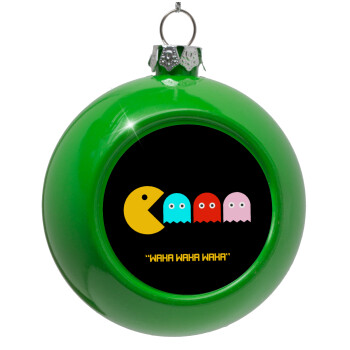 Pacman waka waka waka, Green Christmas tree ornament bauble 8cm