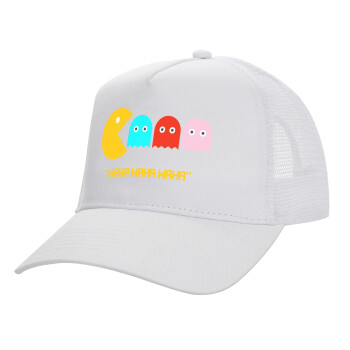 Pacman waka waka waka, Καπέλο Ενηλίκων Structured Trucker, με Δίχτυ, ΛΕΥΚΟ (100% ΒΑΜΒΑΚΕΡΟ, ΕΝΗΛΙΚΩΝ, UNISEX, ONE SIZE)
