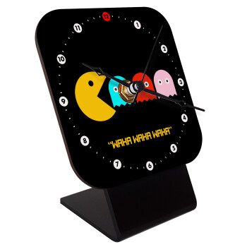 Pacman waka waka waka, Quartz Wooden table clock with hands (10cm)