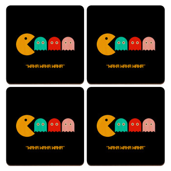 Pacman waka waka waka, ΣΕΤ x4 Σουβέρ ξύλινα τετράγωνα plywood (9cm)