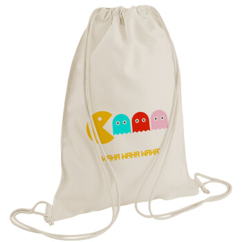 Pacman waka waka waka, Τσάντα πλάτης πουγκί GYMBAG natural (28x40cm)