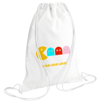 Pacman waka waka waka, Τσάντα πλάτης πουγκί GYMBAG λευκή (28x40cm)