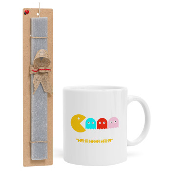 Pacman waka waka waka, Easter Set, Ceramic Cup (330ml) & Easter aromatic flat candle (30cm) (GRAY)