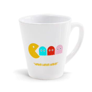 Pacman waka waka waka, Κούπα κωνική Latte Λευκή, κεραμική, 300ml