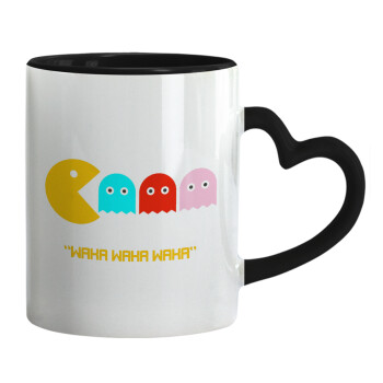 Pacman waka waka waka, Mug heart black handle, ceramic, 330ml