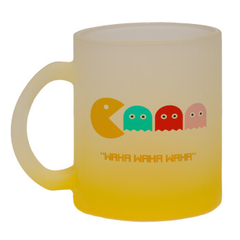 Pacman waka waka waka, Κούπα γυάλινη δίχρωμη με βάση το κίτρινο ματ, 330ml