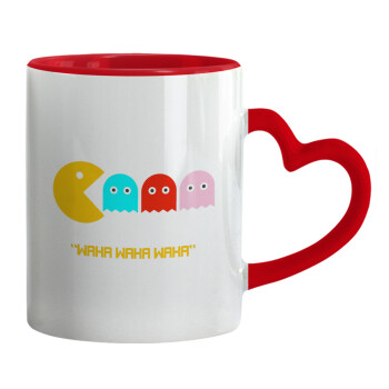 Pacman waka waka waka, Mug heart red handle, ceramic, 330ml