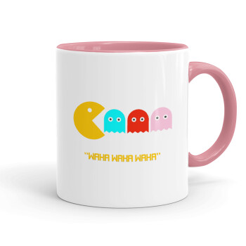 Pacman waka waka waka, Κούπα χρωματιστή ροζ, κεραμική, 330ml