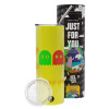 Neon Yellow Travel Tumbler, with metal straw (Stainless steel 304 Food grade, BPA free, 600ml)