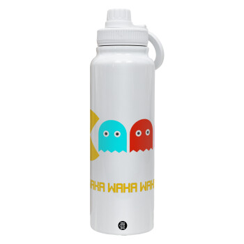 Pacman waka waka waka, 1L Stainless Steel Thermal Bottle with Phone Holder & Double Wall Insulation