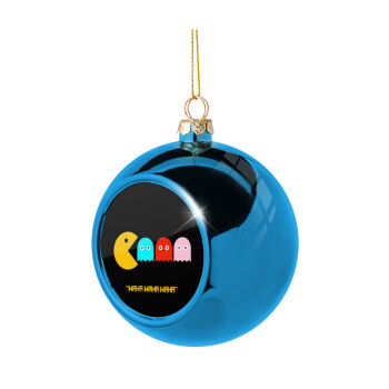 Pacman waka waka waka, Blue Christmas tree ball ornament 8cm