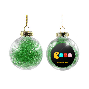 Pacman waka waka waka, Χριστουγεννιάτικη μπάλα δένδρου διάφανη με πράσινο γέμισμα 8cm