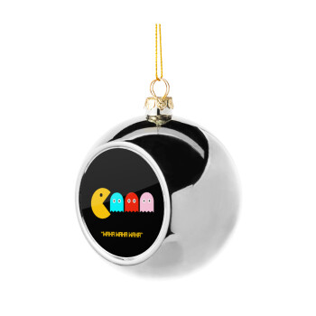 Pacman waka waka waka, Χριστουγεννιάτικη μπάλα δένδρου Ασημένια 8cm