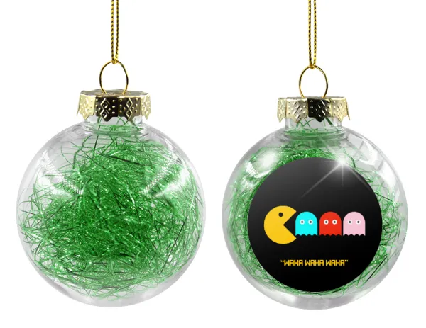 Pacman waka waka waka — Transparent Christmas tree ball ornament with green filling 8cm